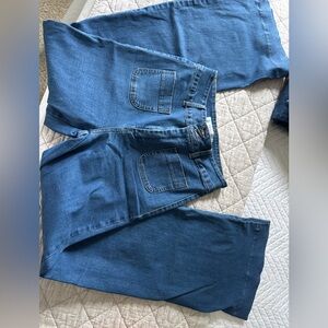 Oraije Paris flare Leg patch Pockets high Waist women's Jeans Size Med